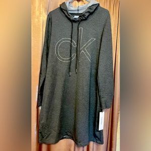 - Calvin Klein Women's Logo Studded Hoodie Dress  NWT- Charcoal L